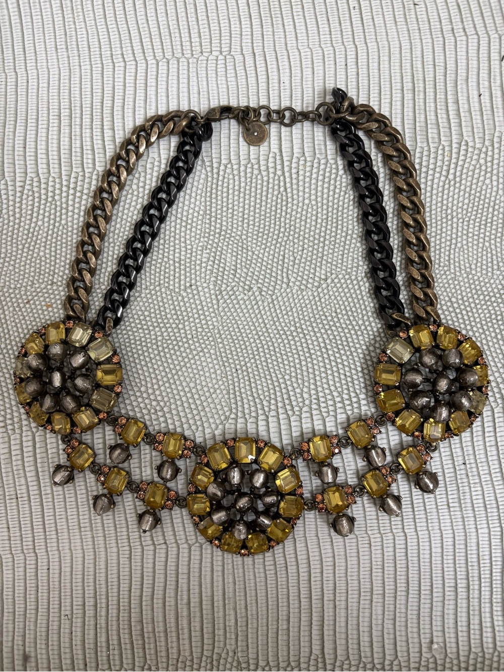 Stella & Dot Gold and Smoky Bead Floral Statement Necklace